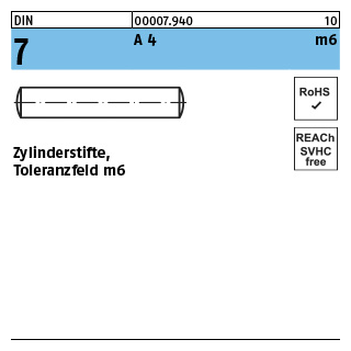 DIN 7 A 4 m6 Zylinderstifte, Toleranzfeld m6 - Abmessung: 2 m6 x 10, Inhalt: 500 Stück