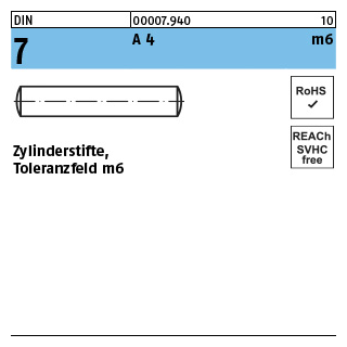 DIN 7 A 4 m6 Zylinderstifte, Toleranzfeld m6 - Abmessung: 8 m6 x 50, Inhalt: 100 Stück