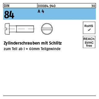 DIN 84 A 4 Zylinderschrauben mit Schlitz - Abmessung: M 8 x 12, Inhalt: 100 Stück