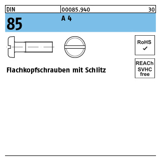 DIN 85 A 4 Flachkopfschrauben mit Schlitz - Abmessung: M 2,5 x 30, Inhalt: 1000 Stück