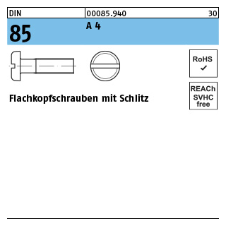 DIN 85 A 4 Flachkopfschrauben mit Schlitz - Abmessung: M 4 x 50, Inhalt: 100 Stück