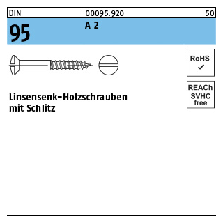 DIN 95 A 2 Linsensenk-Holzschrauben mit Schlitz - Abmessung: 3 x 10, Inhalt: 200 Stück