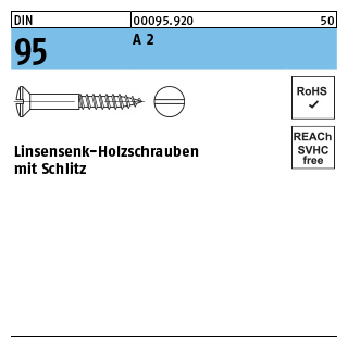 DIN 95 A 2 Linsensenk-Holzschrauben mit Schlitz - Abmessung: 8 x 70, Inhalt: 100 Stück