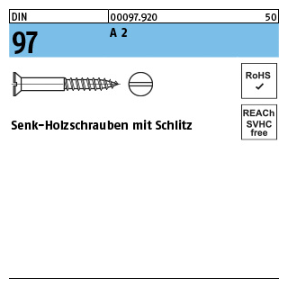 DIN 97 A 2 Senk-Holzschrauben mit Schlitz - Abmessung: 5 x 80, Inhalt: 200 Stück