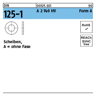 DIN 125-1 A 2 140 HV Form A Scheiben, ohne Fase - Abmessung: 8,4 x16 x1,6, Inhalt: 100 Stück