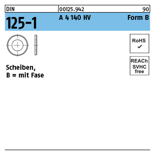 DIN 125-1 A 4 140 HV Form B Scheiben, mit Fase - Abmessung: 21 x37 x3, Inhalt: 50 Stück