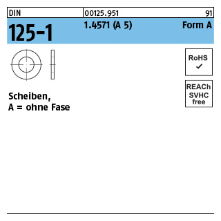 DIN 125-1 1.4571 (A 5) Form A Scheiben, ohne Fase - Abmessung: 25 x44 x4, Inhalt: 25 Stück