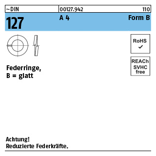 ~DIN 127 A 4 Form B Federringe, glatt - Abmessung: B 3, Inhalt: 100 Stück