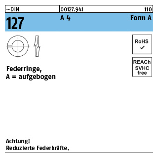 ~DIN 127 A 4 Form A Federringe, aufgebogen - Abmessung: A 4, Inhalt: 1000 Stück