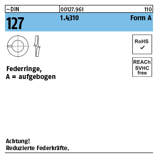 ~DIN 127 1.4310 Form A Federringe, aufgebogen - Abmessung: A 8, Inhalt: 100 Stück