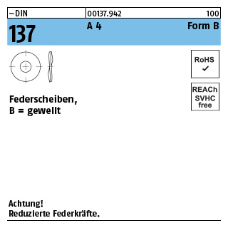 ~DIN 137 A 4 Form B Federscheiben, gewellt - Abmessung: B 6, Inhalt: 1000 Stück