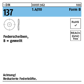 ~DIN 137 1.4310 Form B Federscheiben, gewellt - Abmessung: B 6, Inhalt: 100 Stück