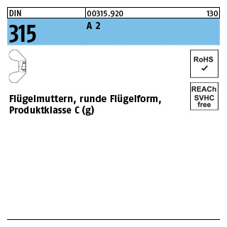 DIN 315 A 2 Flügelmuttern, runde Flügelform, Produktklasse C (g) - Abmessung: M 4, Inhalt: 50 Stück