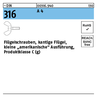 ~DIN 316 A 4 Flügelschrauben, kantige Flügel amerikanische Ausf., Produktklasse C - Abmessung: M 10 x 25, Inhalt: 50 Stück