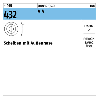 ~DIN 432 A 4 Scheiben mit Außennase - Abmessung: 5,3, Inhalt: 25 Stück