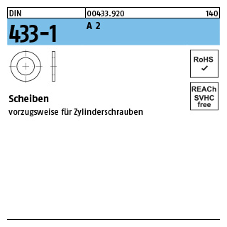 DIN 433-1 A 2 Scheiben - Abmessung: 8,4 x15 x1,6, Inhalt: 100 Stück