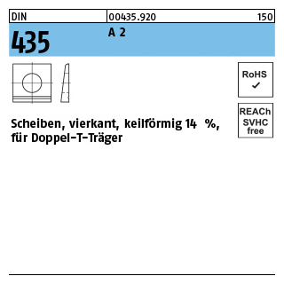 DIN 435 A 2 Scheiben, vierkant, keilförmig 14 %, für Doppel-T-Träger - Abmessung: 9, Inhalt: 50 Stück