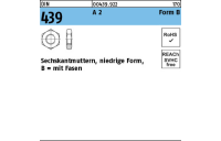 DIN 439 A 2 Form B Sechskantmuttern, niedrige Form, mit Fasen - Abmessung: BM 2, Inhalt: 100 Stück