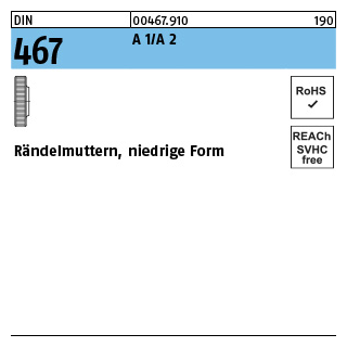 DIN 467 A 1/A 2 Rändelmuttern, niedrige Form - Abmessung: M 3, Inhalt: 25 Stück