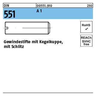 DIN 551 A 1 Gewindestifte mit Kegelkuppe, mit Schlitz - Abmessung: M 3 x 5, Inhalt: 50 Stück