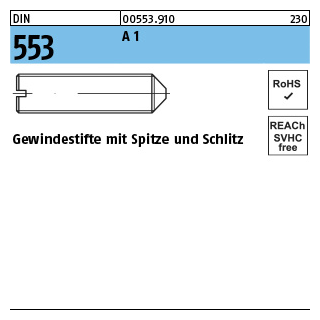 DIN 553 A 1 Gewindestifte mit Spitze und Schlitz - Abmessung: M 3 x 8, Inhalt: 50 Stück