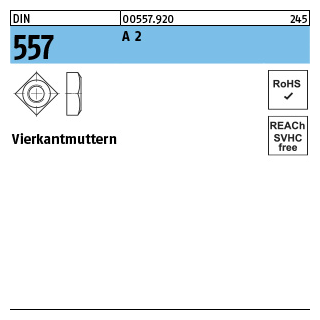 DIN 557 A 2 Vierkantmuttern - Abmessung: M 6, Inhalt: 100 Stück