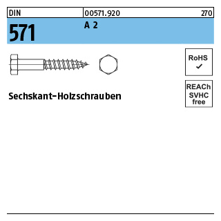 DIN 571 A 2 Sechskant-Holzschrauben - Abmessung: 5 x 40, Inhalt: 100 Stück