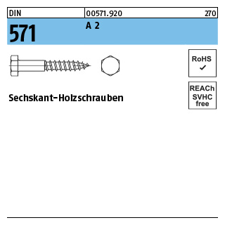 DIN 571 A 2 Sechskant-Holzschrauben - Abmessung: 5 x 50, Inhalt: 50 Stück