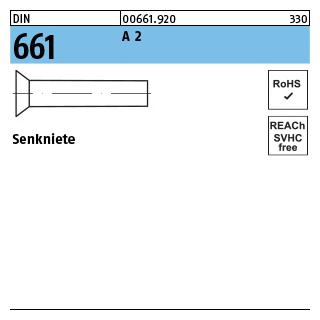 DIN 661 A 2 Senkniete - Abmessung: 3 x 16, Inhalt: 200 Stück