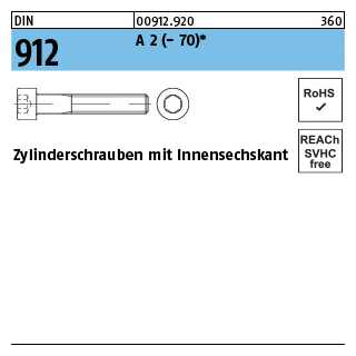 DIN 912 A 2 - 70 Zylinderschrauben mit Innensechskant - Abmessung: M 2 x 4*, Inhalt: 100 Stück