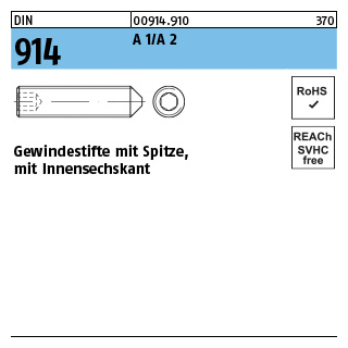 DIN 914 A 1/A 2 Gewindestifte mit Spitze, mit Innensechskant - Abmessung: M 2 x 4, Inhalt: 500 Stück