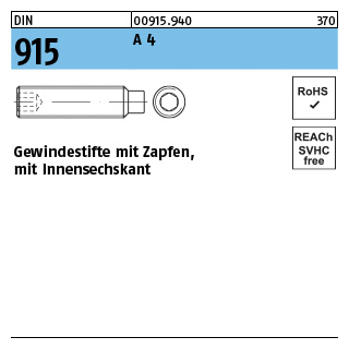 DIN 915 A 4 Gewindestifte mit Zapfen, mit Innensechskant - Abmessung: M 4 x 10, Inhalt: 500 Stück