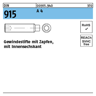 DIN 915 A 4 Gewindestifte mit Zapfen, mit Innensechskant - Abmessung: M 6 x 12, Inhalt: 500 Stück