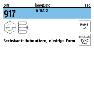 DIN 917 A 1/A 2 Sechskant-Hutmuttern, niedrige Form - Abmessung: M 4, Inhalt: 50 Stück