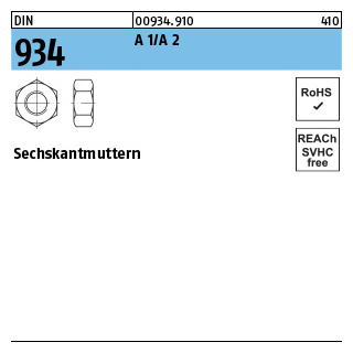 DIN 934 A 1/A 2 Sechskantmuttern - Abmessung: M 2, Inhalt: 500 Stück