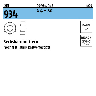 DIN 934 A 4 - 80 Sechskantmuttern - Abmessung: M 6, Inhalt: 200 Stück