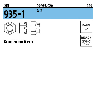 DIN 935-1 A 2 Kronenmuttern - Abmessung: M 20, Inhalt: 10 Stück