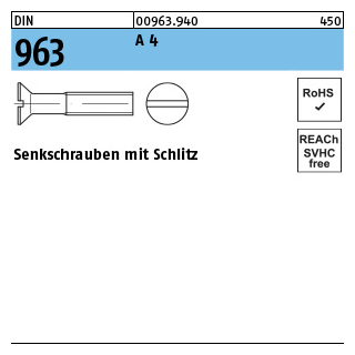 DIN 963 A 4 Senkschrauben mit Schlitz - Abmessung: M 8 x 12, Inhalt: 50 Stück