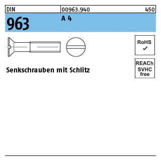 DIN 963 A 4 Senkschrauben mit Schlitz - Abmessung: M 8 x 20, Inhalt: 100 Stück