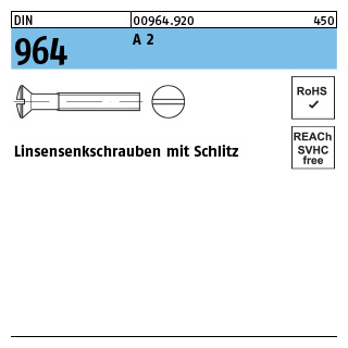 DIN 964 A 2 Linsensenkschrauben mit Schlitz - Abmessung: M 3 x 8, Inhalt: 200 Stück