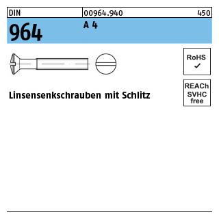 DIN 964 A 4 Linsensenkschrauben mit Schlitz - Abmessung: M 4 x 6, Inhalt: 200 Stück