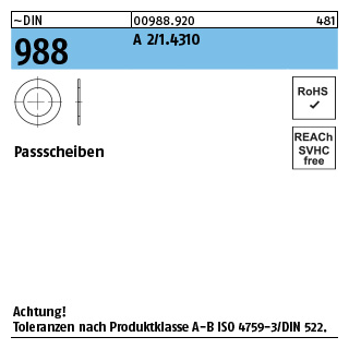 ~DIN 988 A 2 Passscheiben - Abmessung: 10 x 16 x 0,1, Inhalt: 1000 Stück