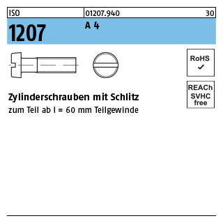 ISO 1207 A 4 Zylinderschrauben mit Schlitz - Abmessung: M 2 x 4, Inhalt: 1000 Stück