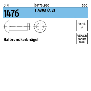 DIN 1476 1.4303 (A 2) Halbrundkerbnägel - Abmessung: 1,6 x 3, Inhalt: 100 Stück