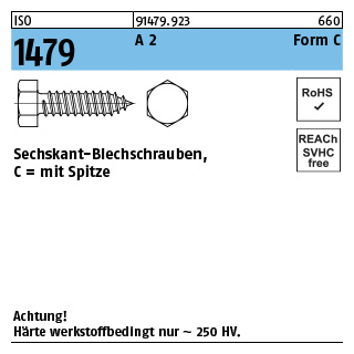 ISO 1479 A 2 Form C Sechskant-Blechschrauben, C = mit Spitze - Abmessung: C 2,9 x 9,5, Inhalt: 1000 Stück