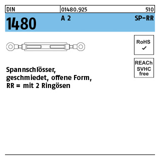 DIN 1480 A 2 SP-RR Spannschlösser geschmiedet, offene Form, mit 2 Ringösen - Abmessung: SP-RR M 12, Inhalt: 1 Stück