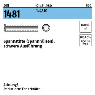 DIN 1481 1.4310 Spannstifte (Spannhülsen), schwere Ausführung - Abmessung: 2,5 x 4, Inhalt: 100 Stück