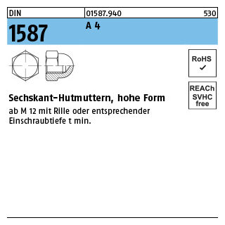 DIN 1587 A 4 Sechskant-Hutmuttern, hohe Form - Abmessung: M 5, Inhalt: 50 Stück