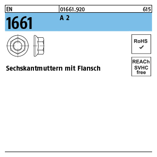 EN 1661 A 2 Sechskantmuttern mit Flansch - Abmessung: M 6, Inhalt: 1000 Stück