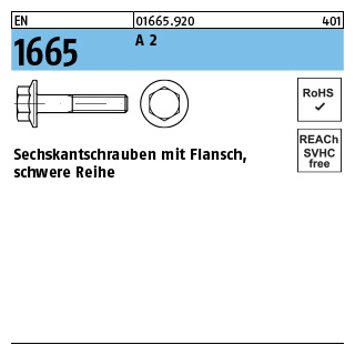 EN 1665 A 2 Sechskantschrauben mit Flansch, schwere Reihe - Abmessung: M 6 x 45, Inhalt: 200 Stück